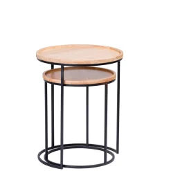 Mesas Auxiliares<CASA Gom Mesas Auxiliares Juego De 2 Negro, Natural