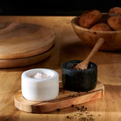 Accesorios De Cocina<CASA Marble Pimentero/Salero Con Cuchara Y Sop. Negro, Blanco, Natural