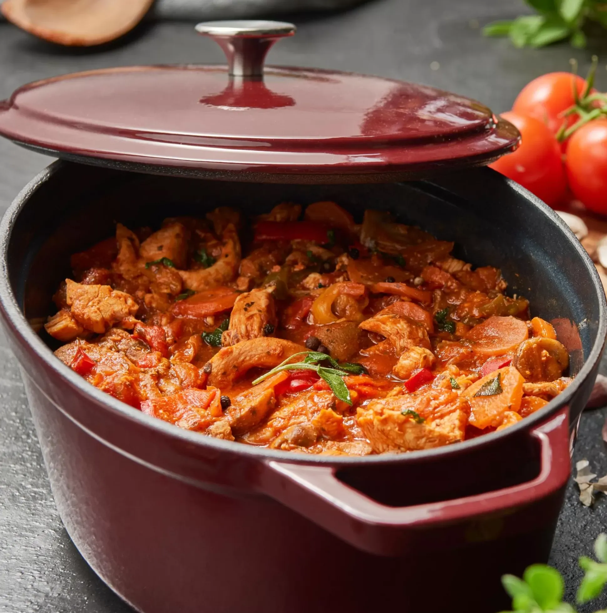 Ollas<CASA Stew Olla Hierro Fundido Ovalado Rojo Oscuro